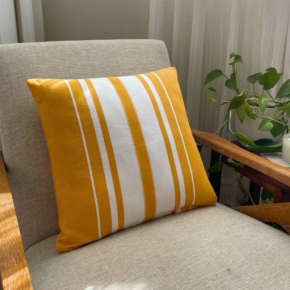 NEW 20x20 Yellow & White Striped Pillow